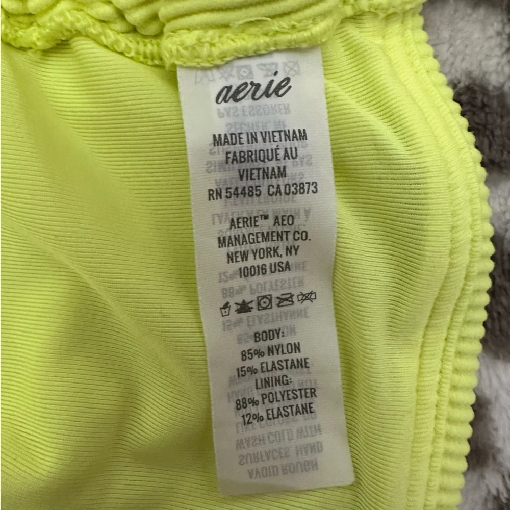 Aerie Ruched Ribbed Longline Bandeau Bikini Top in Yellow Infusion Size Small